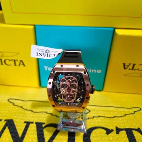 Invicta 49024 Automatic Skeleton Skull Watch – Rose Gold Case & Black Strap - Picture 3 of 4